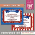 Circus / Carnival Party Invitation with FREE Thank you Cards! 
